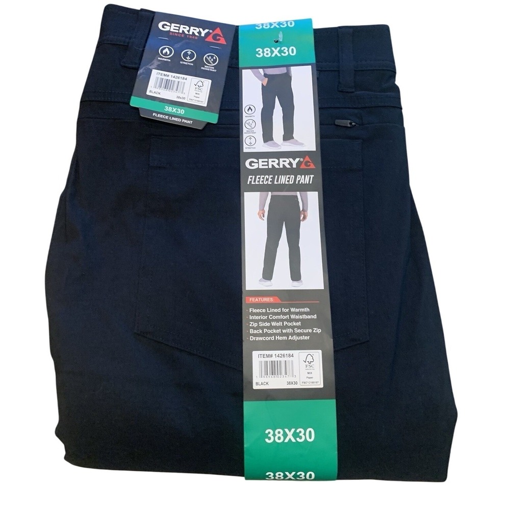 Gerry Men's Water Resistant Fleece Lined Stretch Pants‎ Black (34W x 30L)